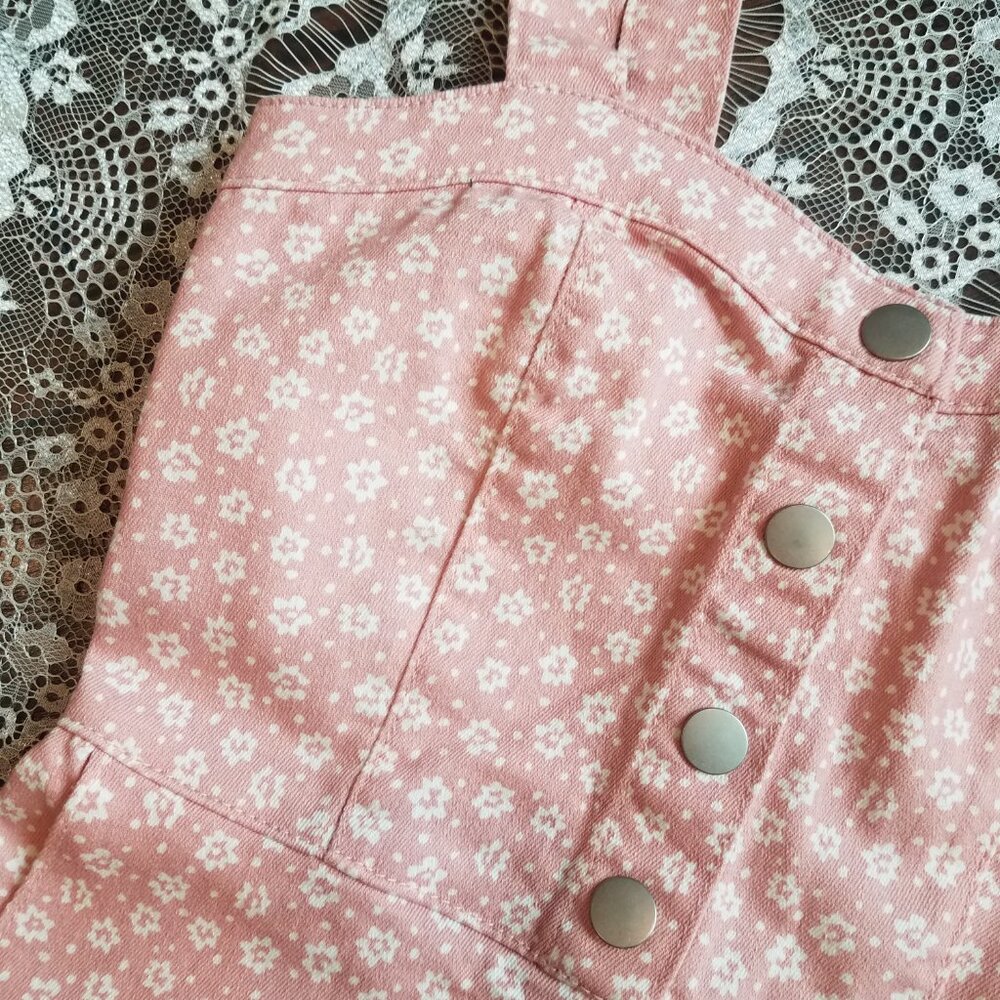 NO BOUNDARIES~ Pink Floral stretch denim dress SIZE- SMALL (3/5)